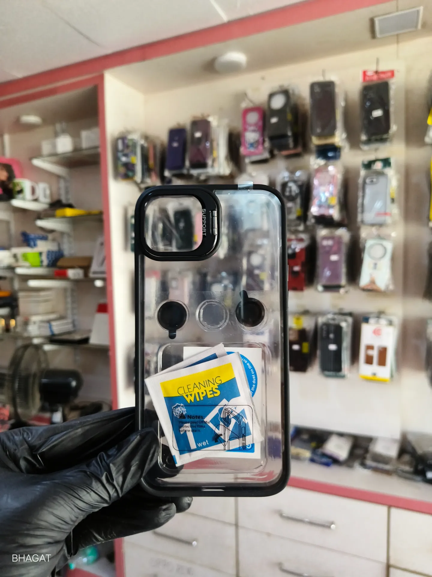 Transparent case with camera stand and camera lens - iphone 15 plus