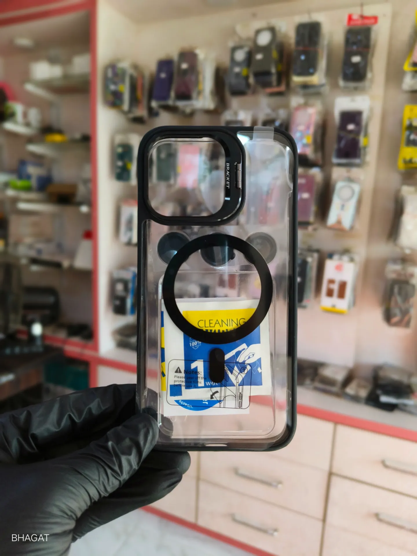 Transparent case with camera stand and camera lens -iPhone 14 pro max