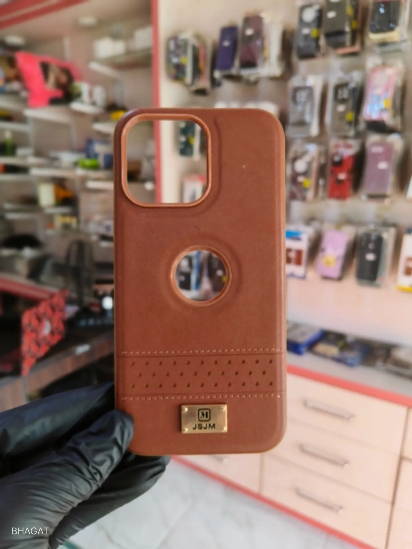 JSJM leather case logo cut - iphone 14 pro max