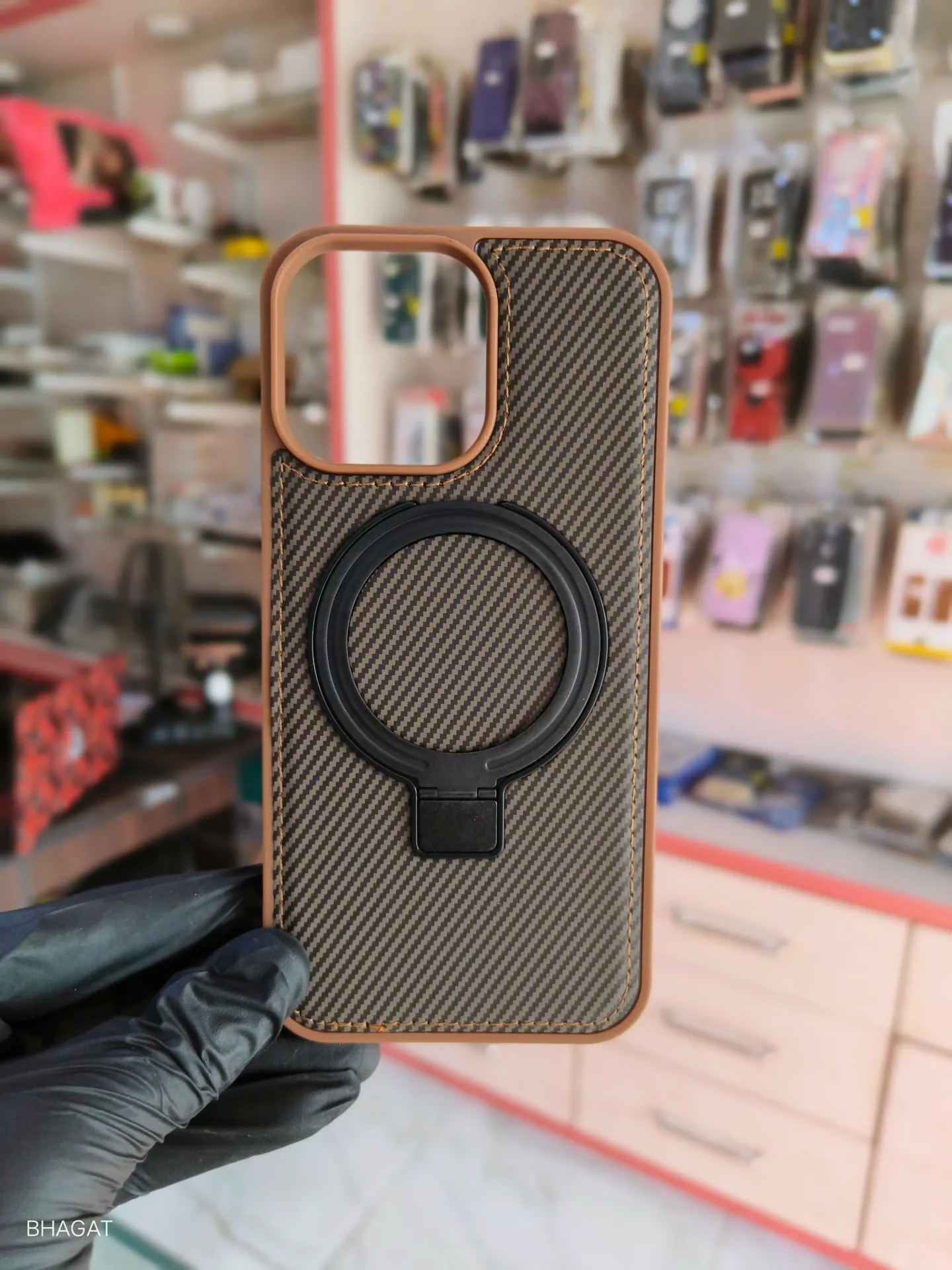 Leather case with metal stand - iphone 14 pro max