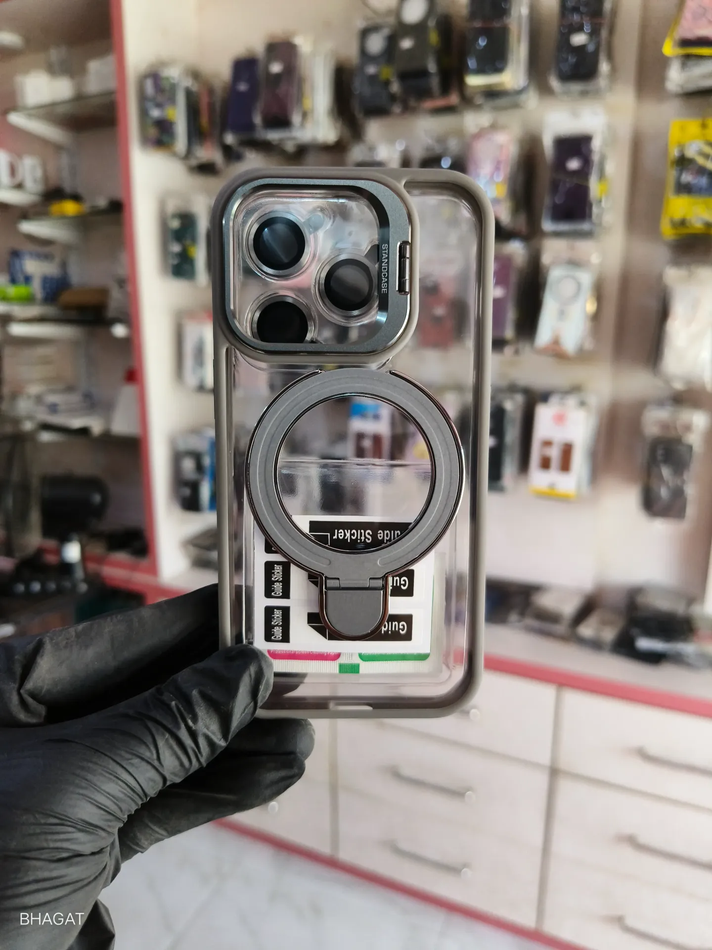 Transparent case with camera stand and magsafe stand with camera lens - iphone 14 pro