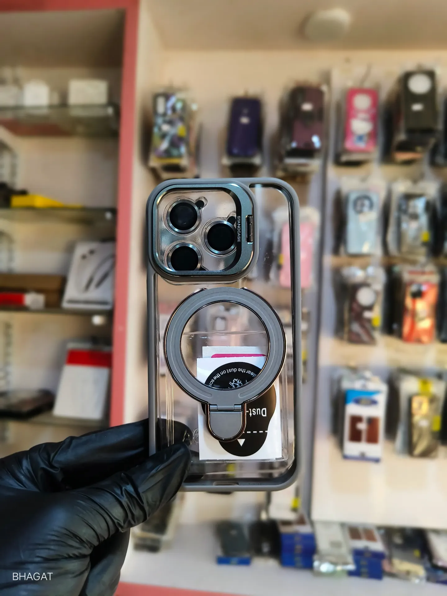 Transparent case with camera stand and magsafe stand with camera lens - iphone 16 pro